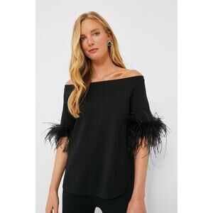 TUCKERNUCK Black Feather Miranda Off The Shoulder Blouse Size S NWT